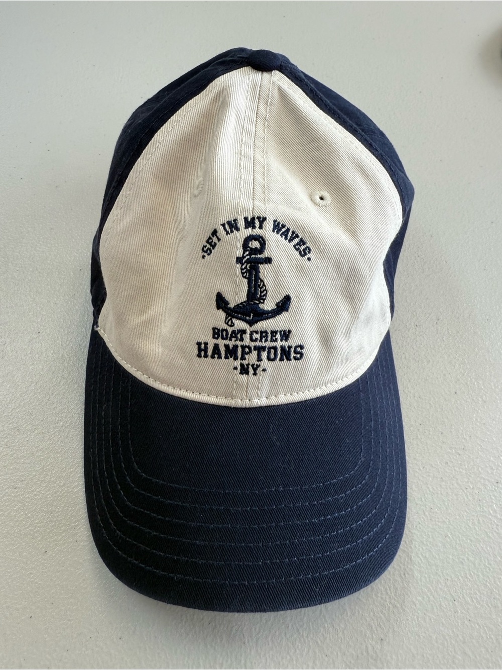 Boat Crew Anchor Baseball Cap - Navy & Cream